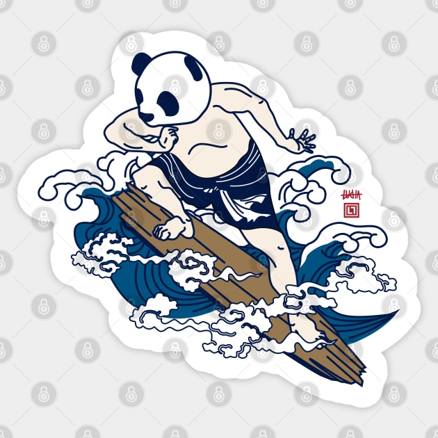 Surfing panda(Ukiyo-e) Sticker by RK58